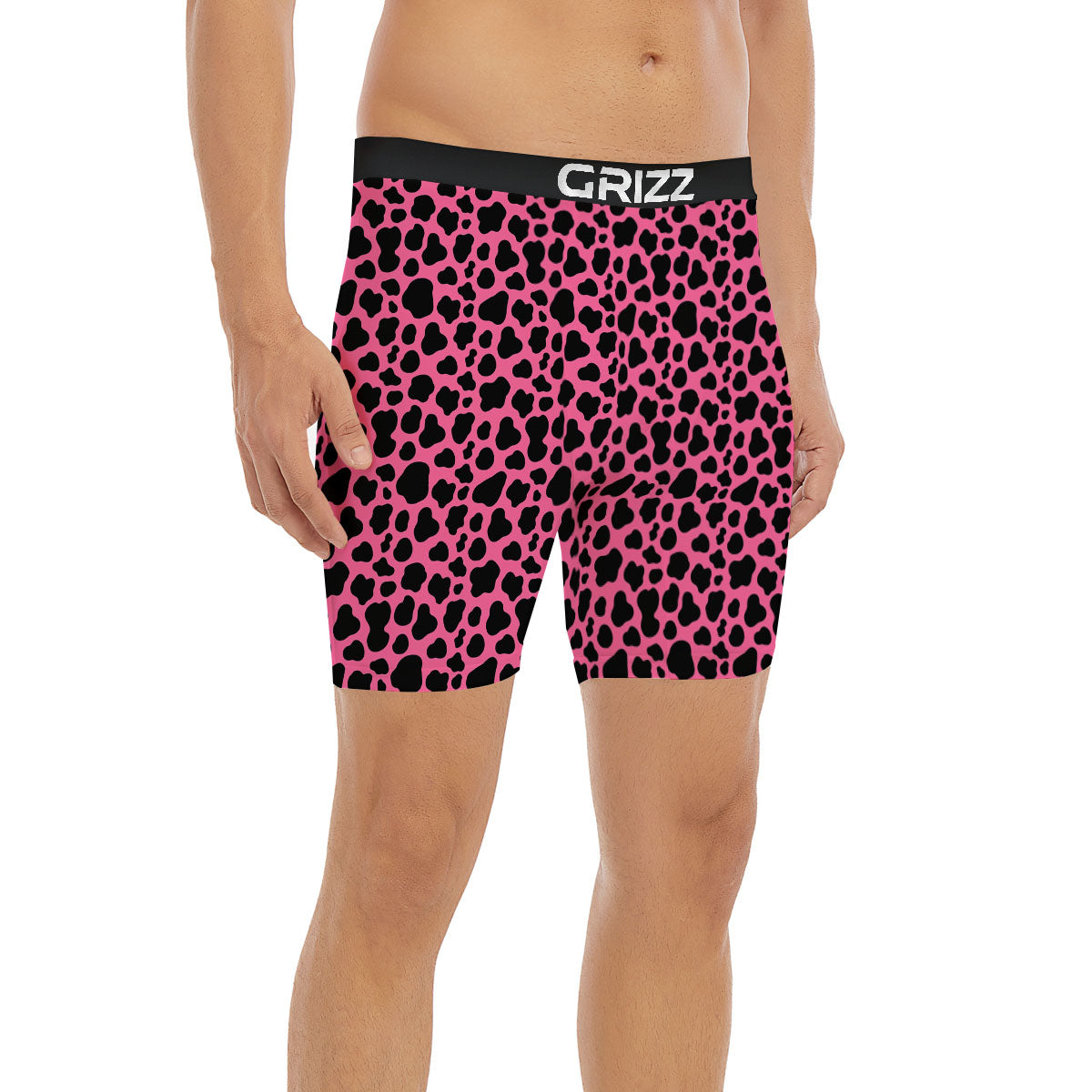 Cow Pink And Black Print Boxer Briefs-grizzshop