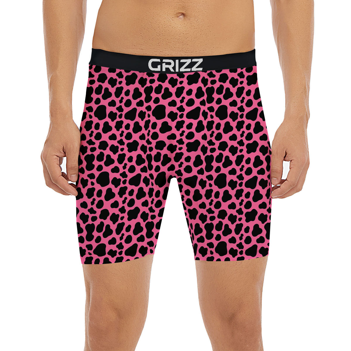 Cow Pink And Black Print Boxer Briefs-grizzshop