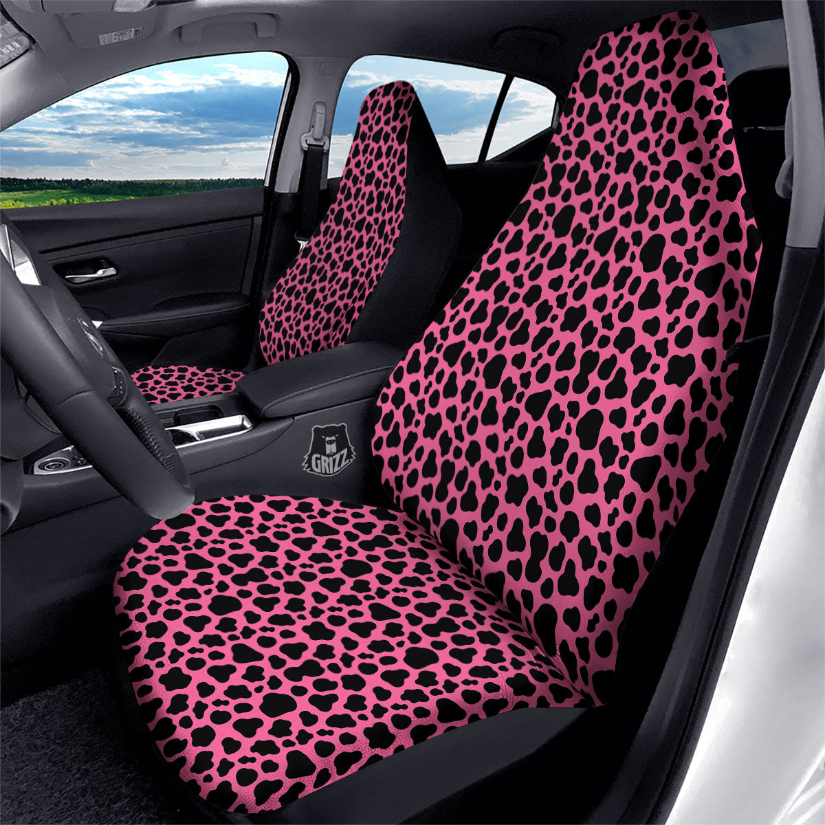 Cow Pink And Black Print Car Seat Covers-grizzshop