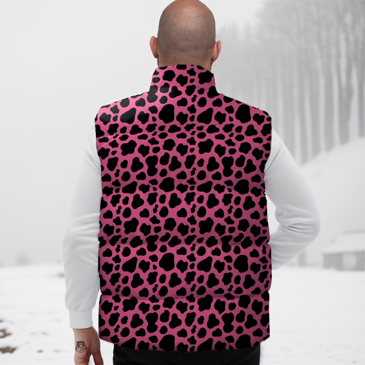 Cow Pink And Black Print Down Vest
