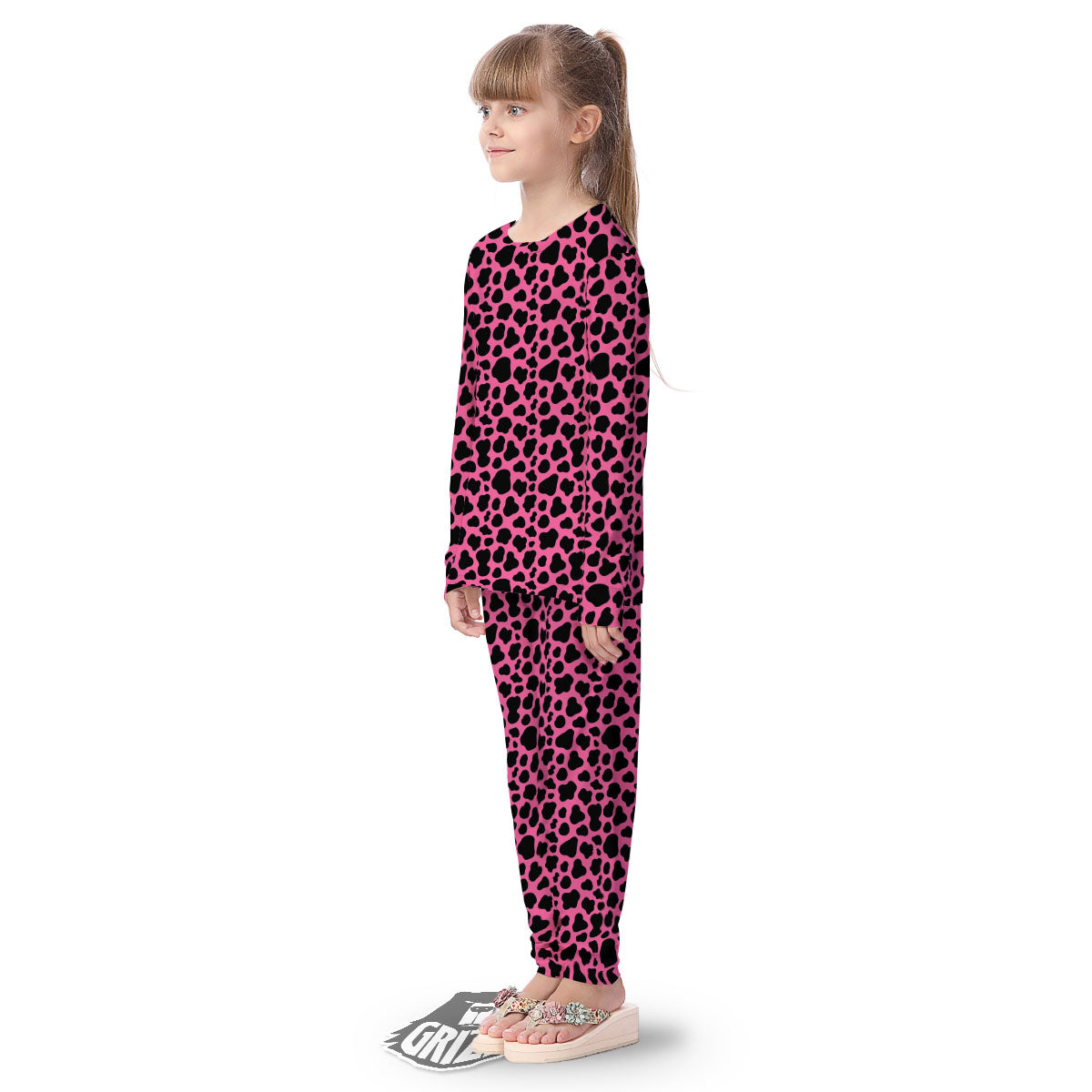 Cow Pink And Black Print Kid's Pajamas-grizzshop
