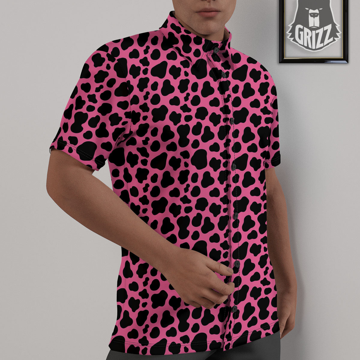 Cow Pink And Black Print Untucked Shirts-grizzshop