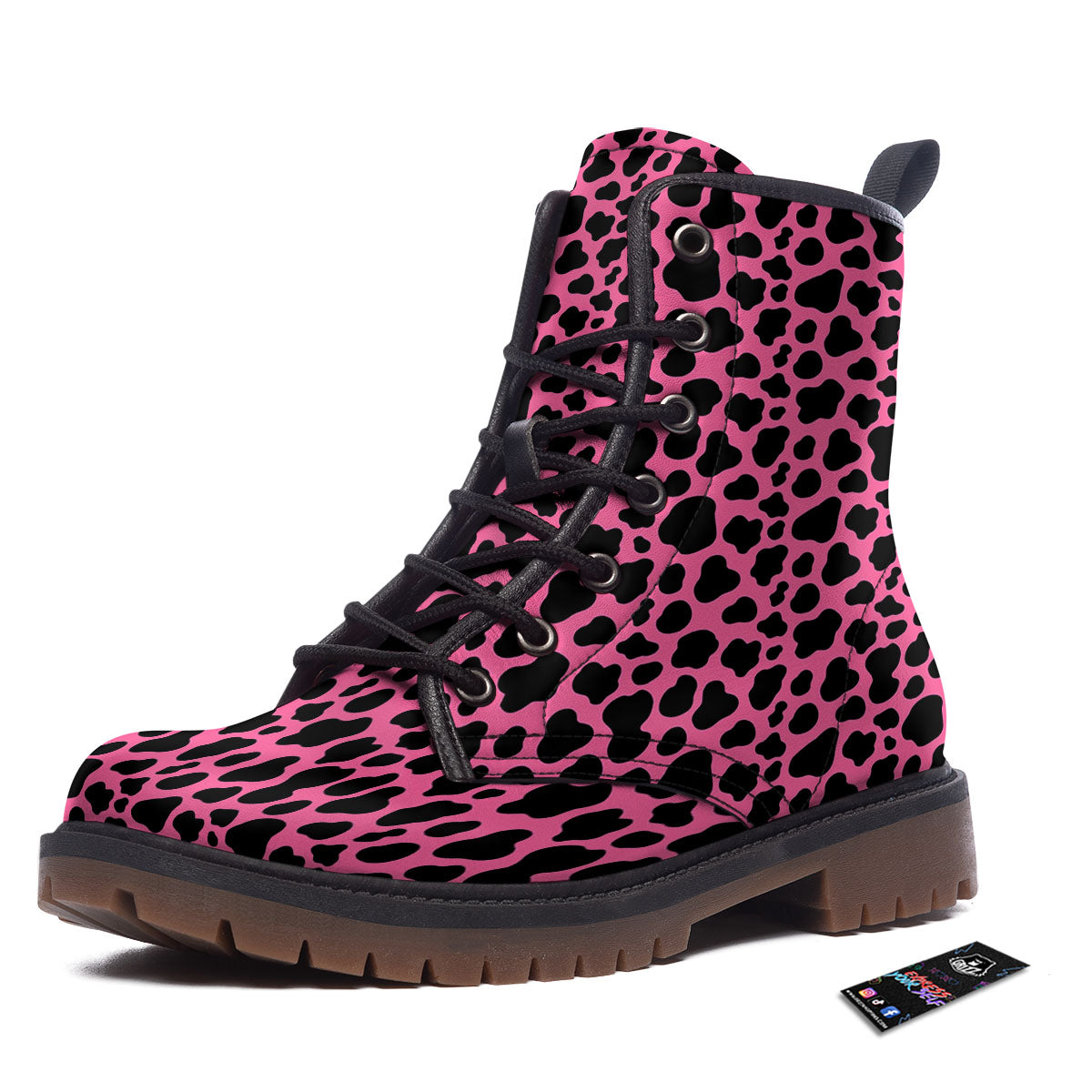 Cow Pink And Black Print Work Boots-grizzshop