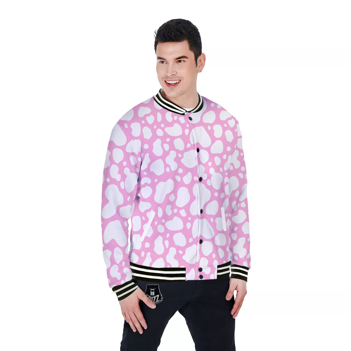 Cow Pink And White Print Pattern Baseball Jacket-grizzshop