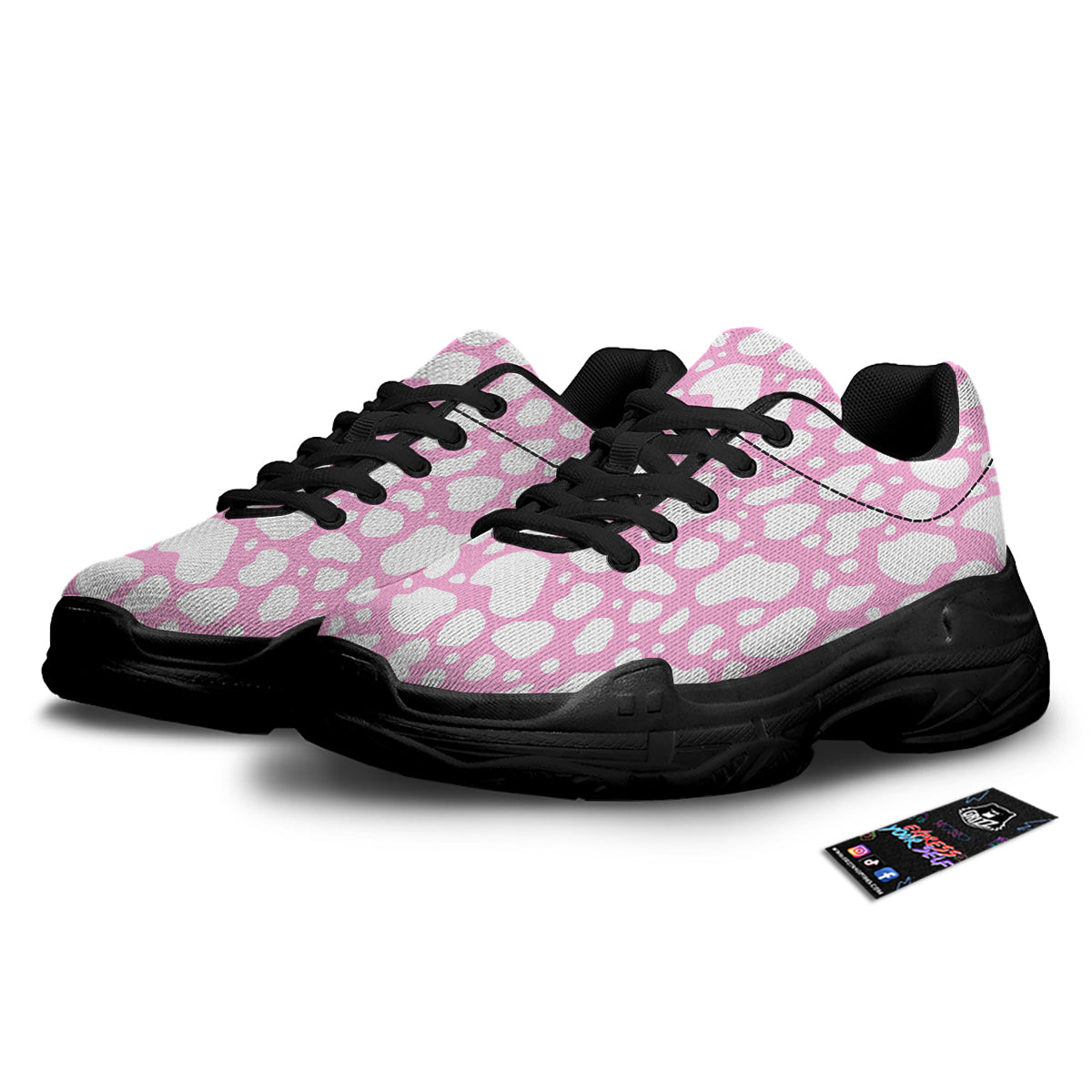 Cow Pink And White Print Pattern Black Chunky Shoes-grizzshop