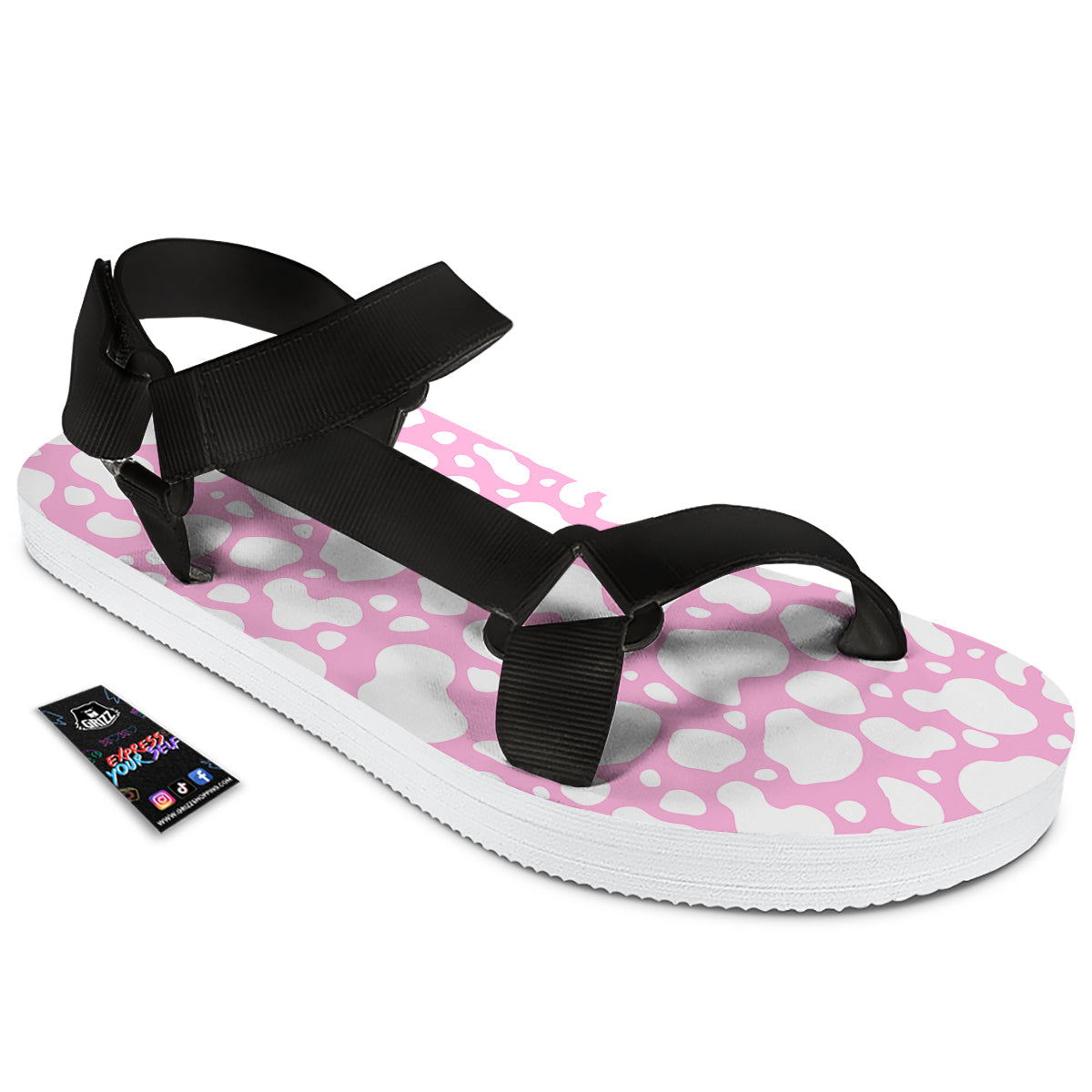 Cow Pink And White Print Pattern Black Open Toe Sandals-grizzshop