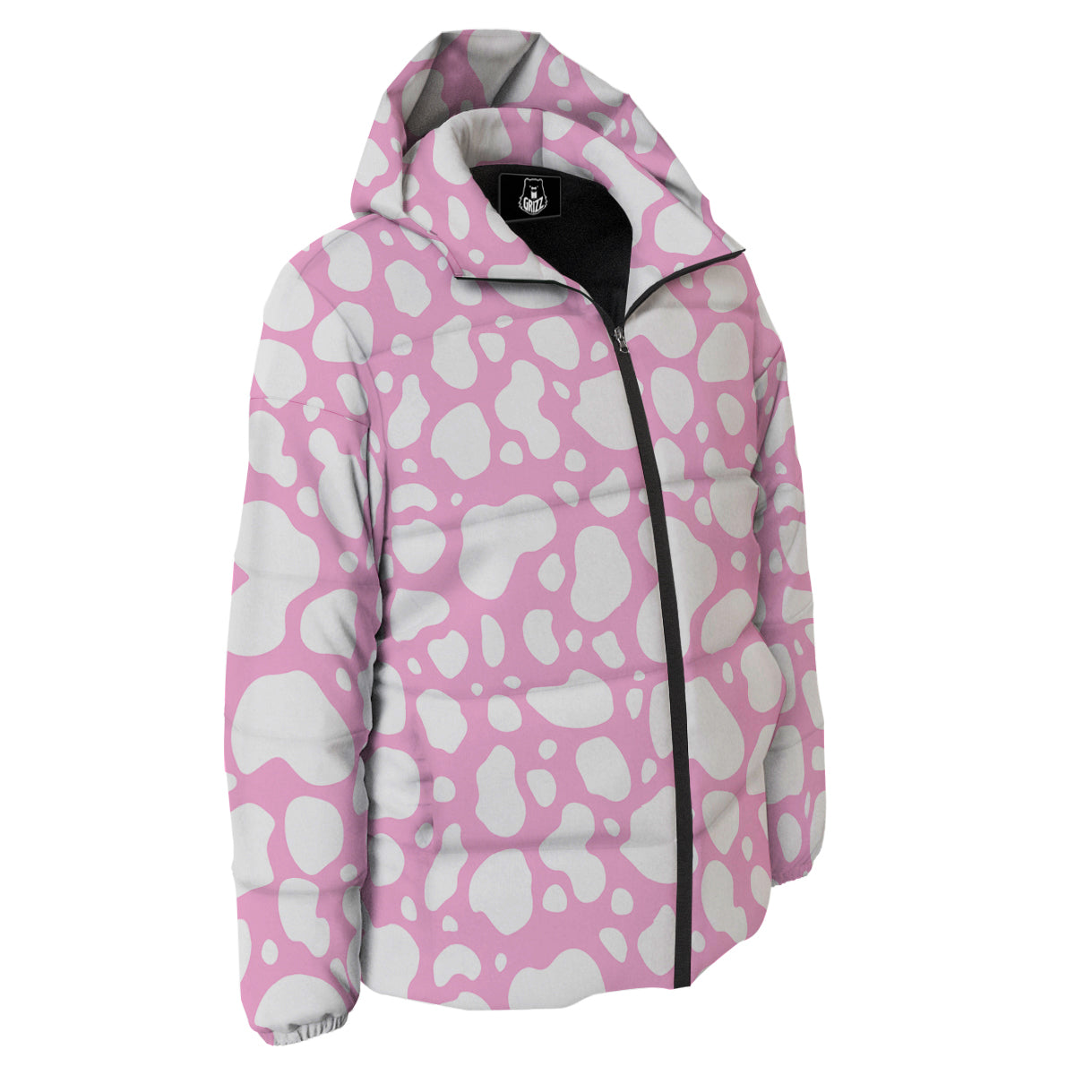 Cow Pink And White Print Pattern Down Jacket-grizzshop