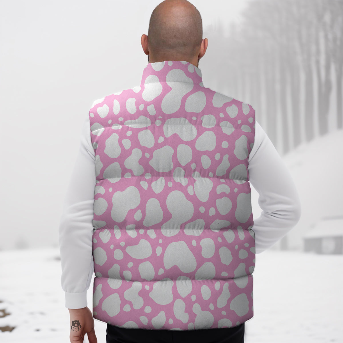 Cow Pink And White Print Pattern Down Vest