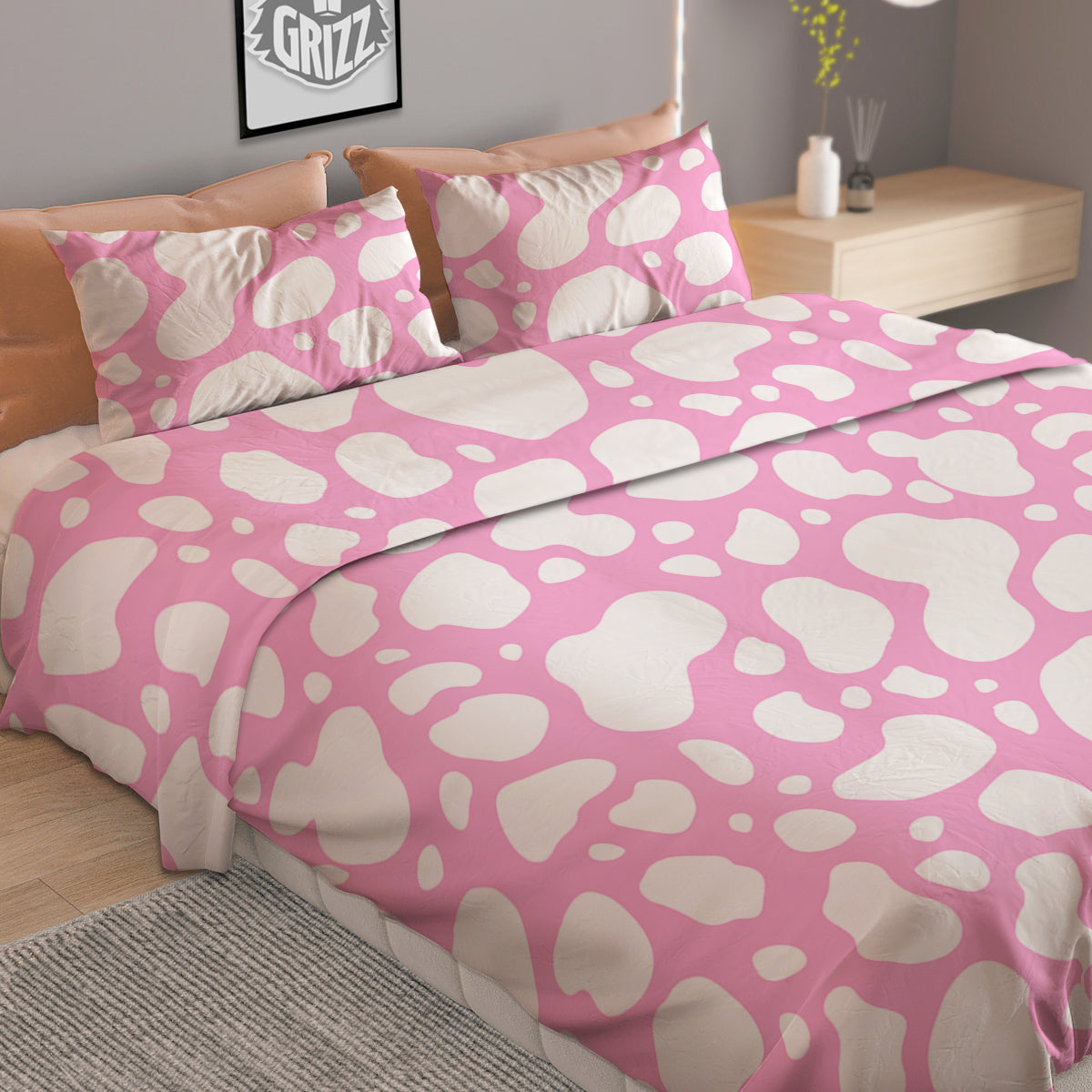Cow Pink And White Print Pattern Duvet Cover Bedding Set