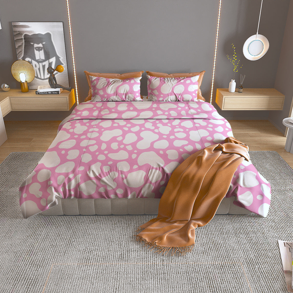 Cow Pink And White Print Pattern Duvet Cover Bedding Set