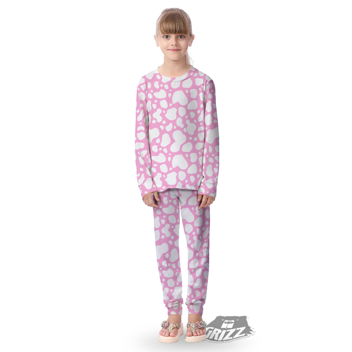 Cow Pink And White Print Pattern Kid's Pajamas-grizzshop