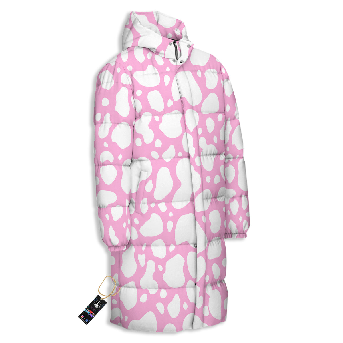 Cow Pink And White Print Pattern Long Down Jacket-grizzshop