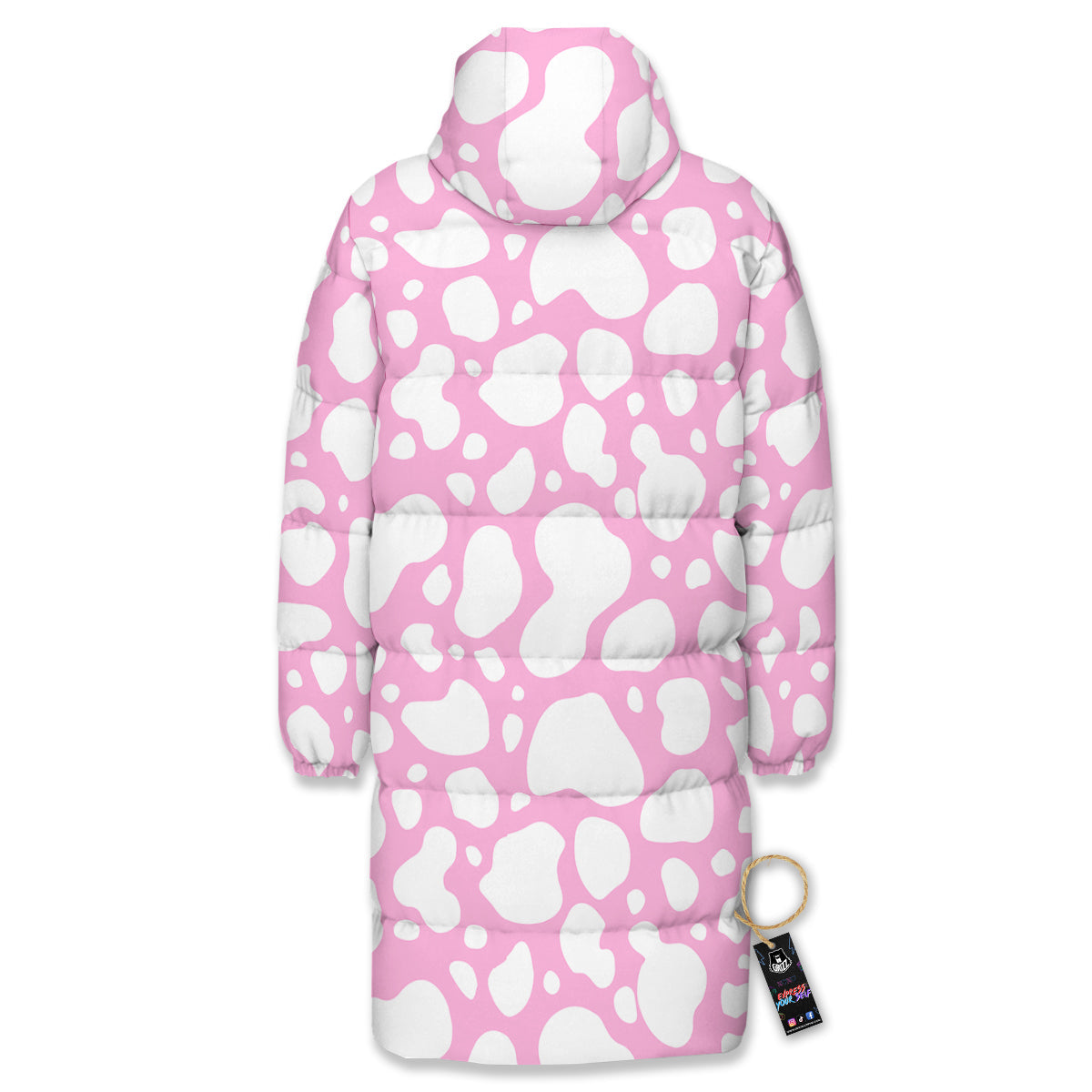 Cow Pink And White Print Pattern Long Down Jacket-grizzshop
