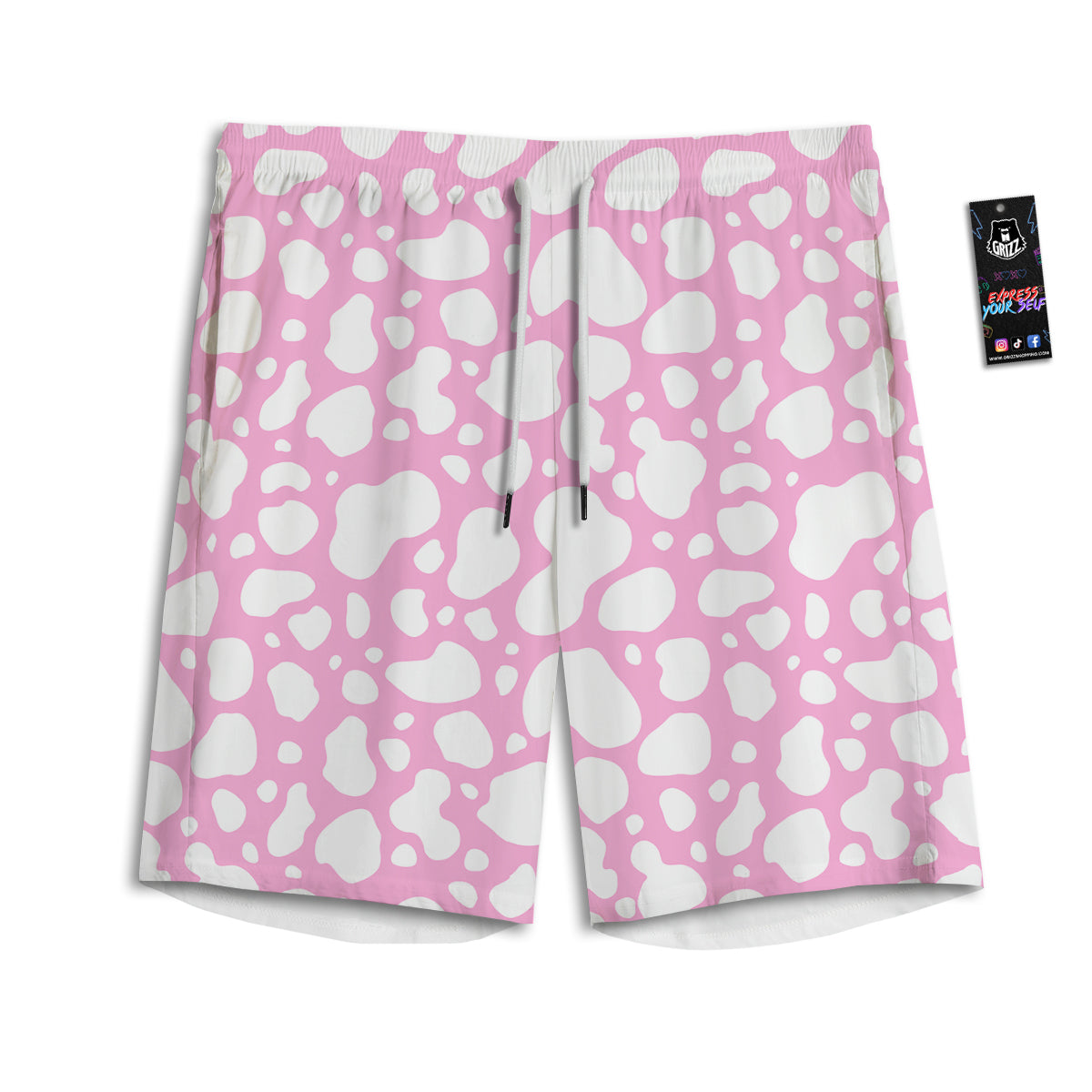 Cow Pink And White Print Pattern Men's Athletic Shorts