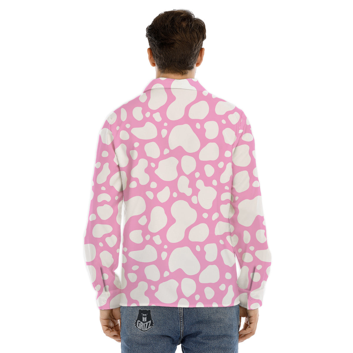 Cow Pink And White Print Pattern Men's Dress Shirts-grizzshop
