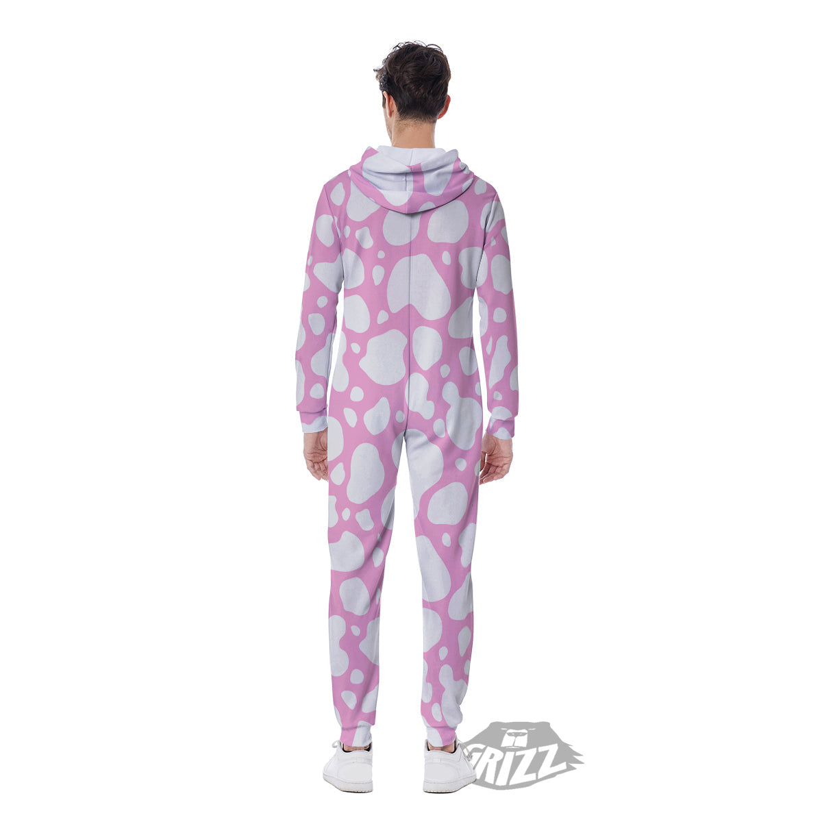 Cow Pink And White Print Pattern Men's Jumpsuit-grizzshop