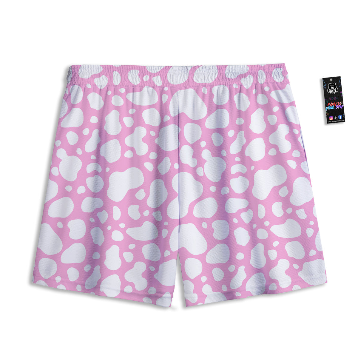 Cow Pink And White Print Pattern Mesh Shorts