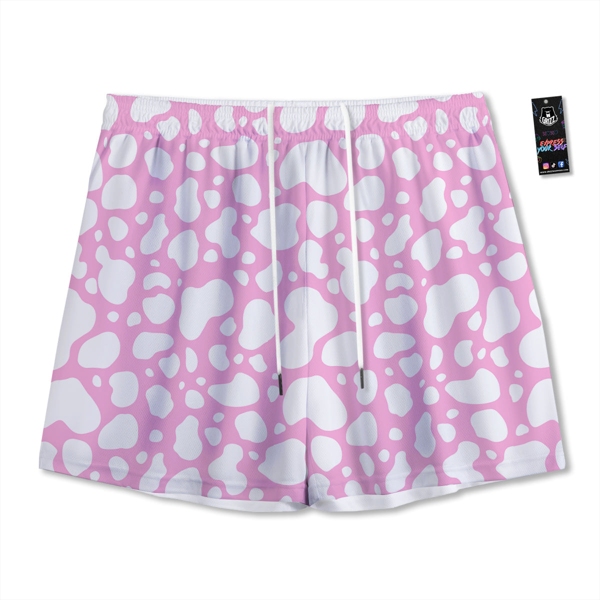 Cow Pink And White Print Pattern Mesh Shorts