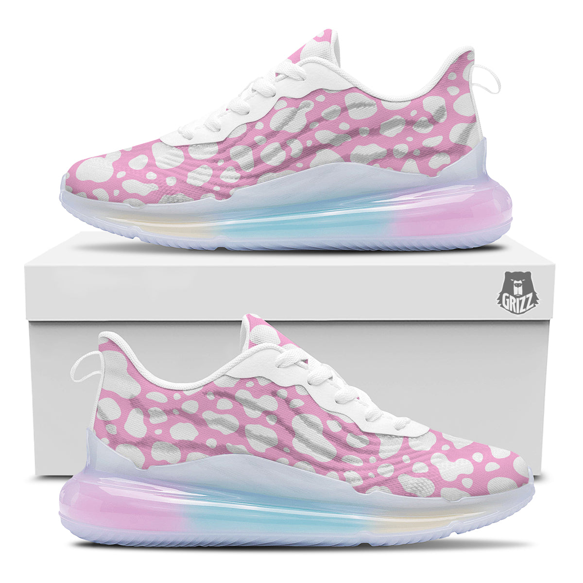 Cow Pink And White Print Pattern Running Sneakers-grizzshop