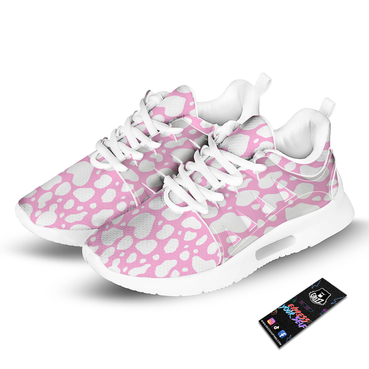 Cow Pink And White Print Pattern Tennis Shoes-grizzshop