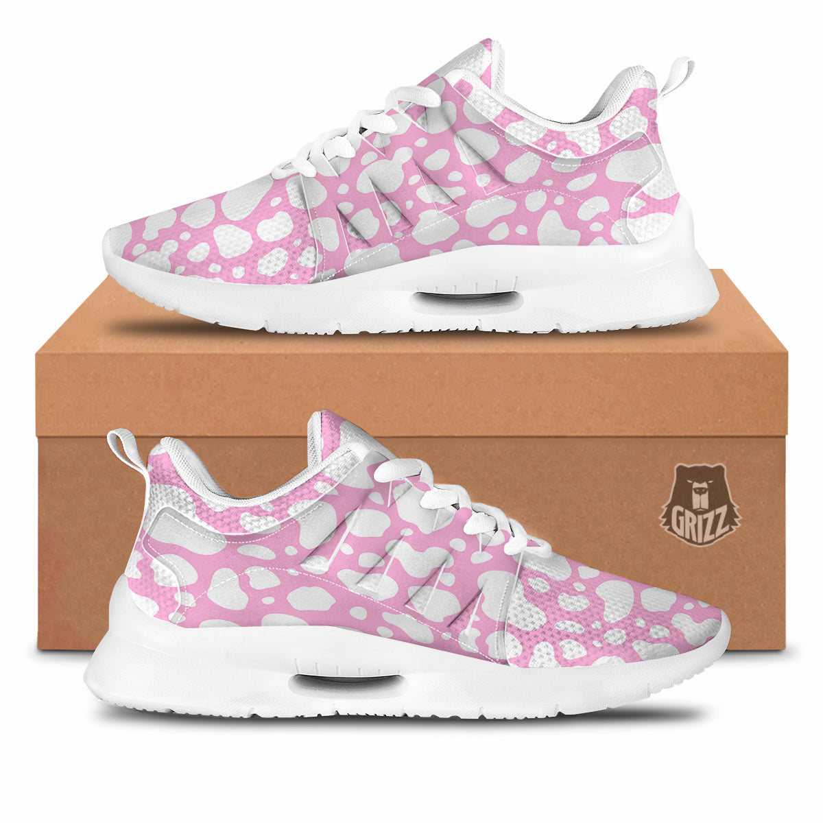 Cow Pink And White Print Pattern Tennis Shoes-grizzshop