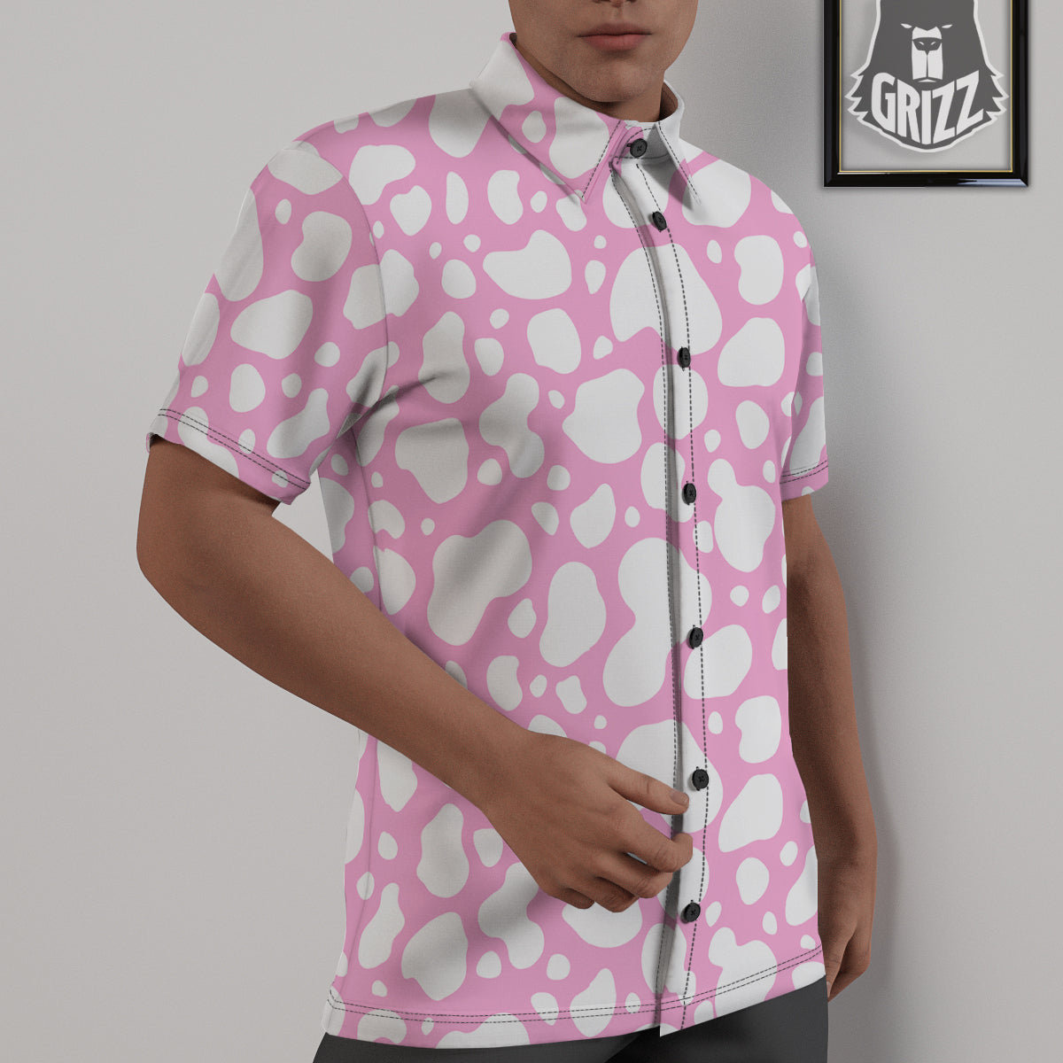 Cow Pink And White Print Pattern Untucked Shirts-grizzshop