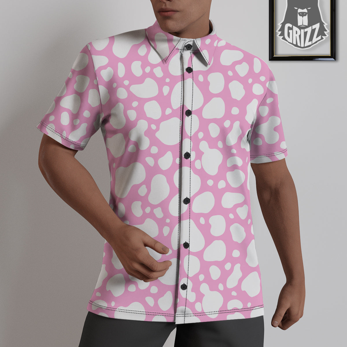 Cow Pink And White Print Pattern Untucked Shirts-grizzshop