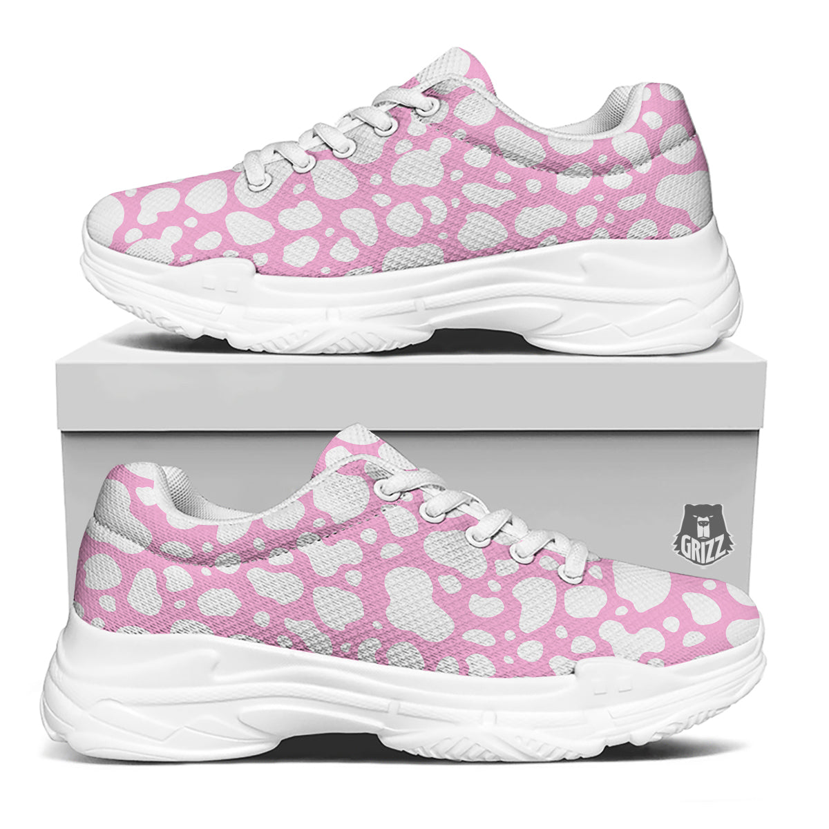 Cow Pink And White Print Pattern White Chunky Shoes-grizzshop