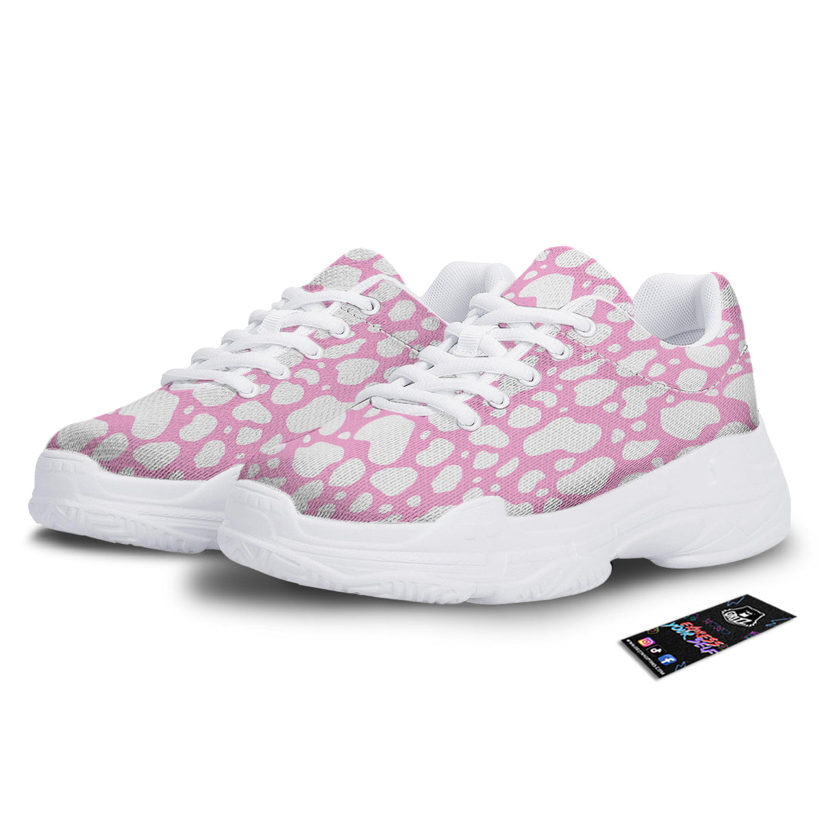 Cow Pink And White Print Pattern White Chunky Shoes-grizzshop