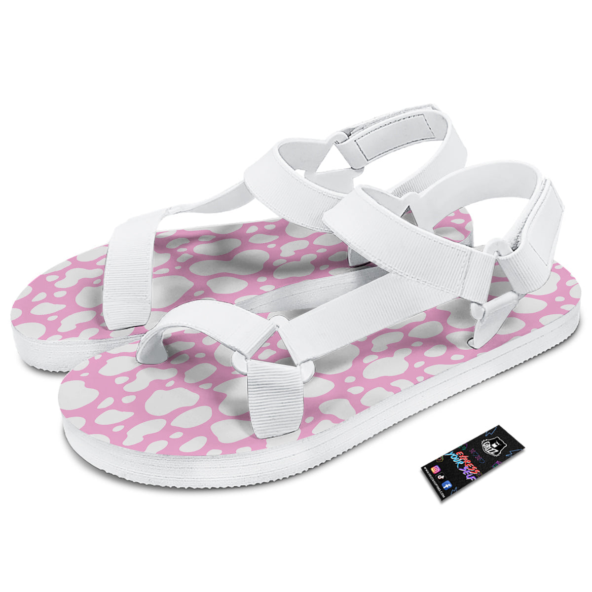 Cow Pink And White Print Pattern White Open Toe Sandals-grizzshop