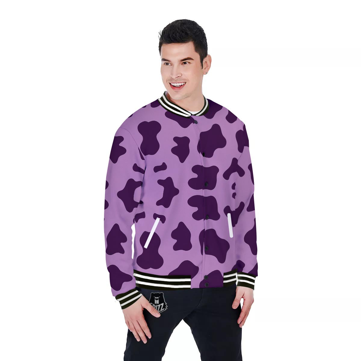 Cow Purple Print Pattern Baseball Jacket-grizzshop