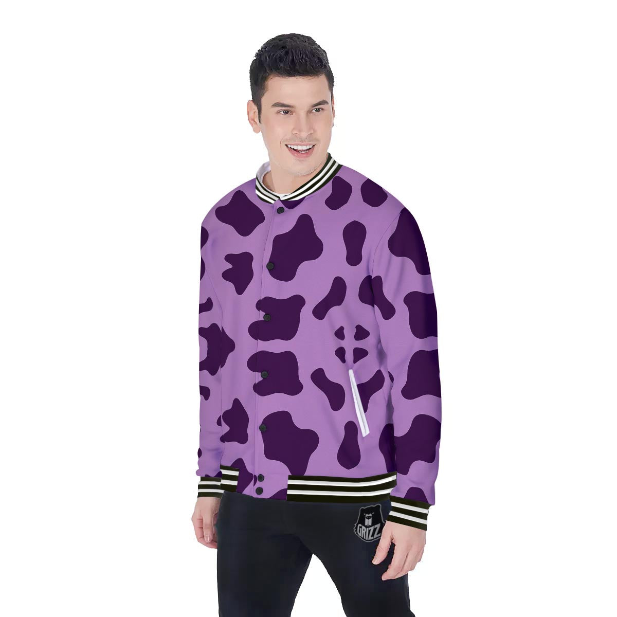 Cow Purple Print Pattern Baseball Jacket-grizzshop