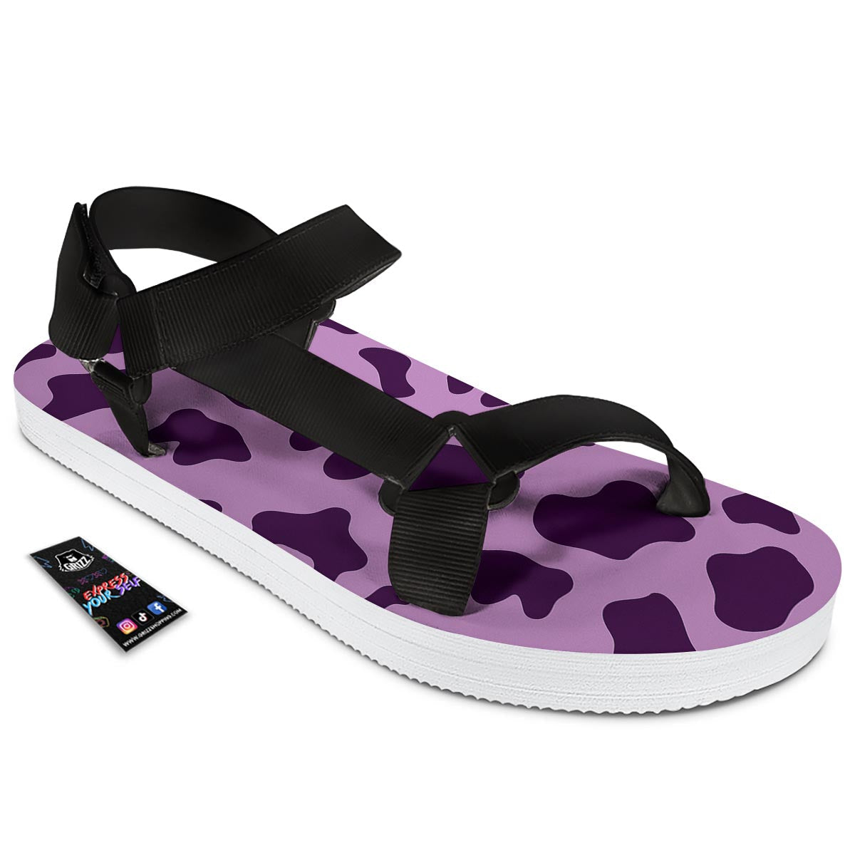 Cow Purple Print Pattern Black Open Toe Sandals-grizzshop