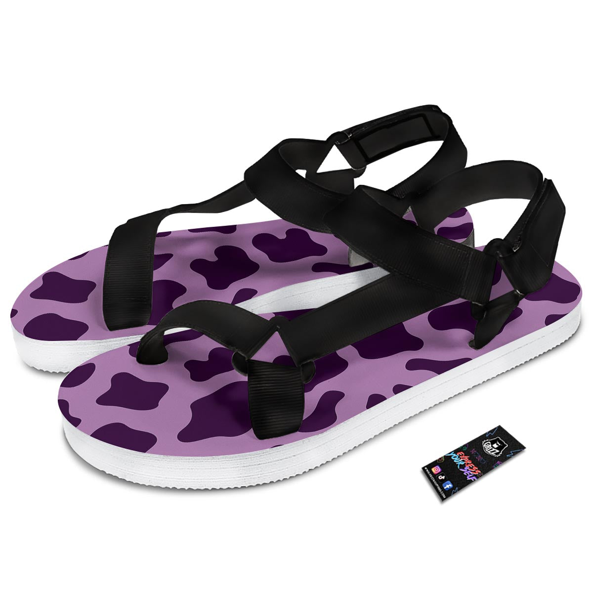 Cow Purple Print Pattern Black Open Toe Sandals-grizzshop