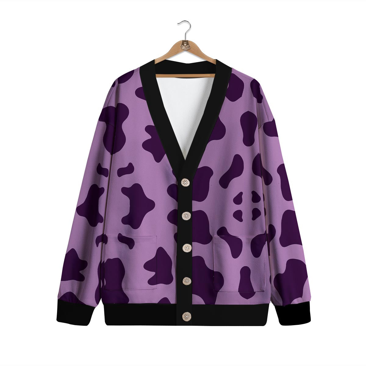 Cow Purple Print Pattern Cardigan-grizzshop