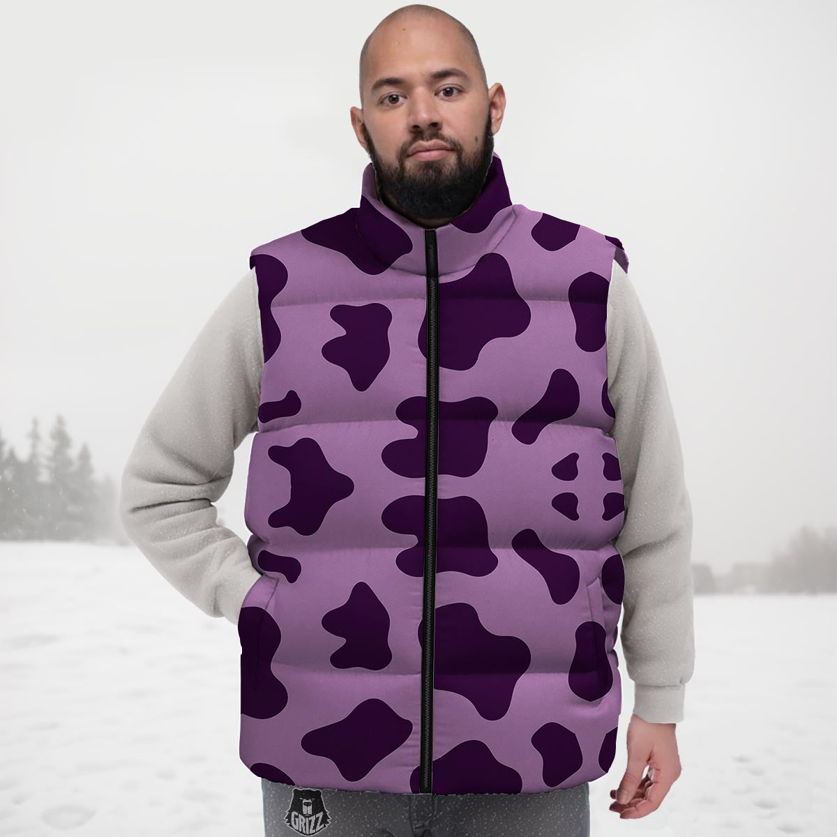 Cow Purple Print Pattern Down Vest
