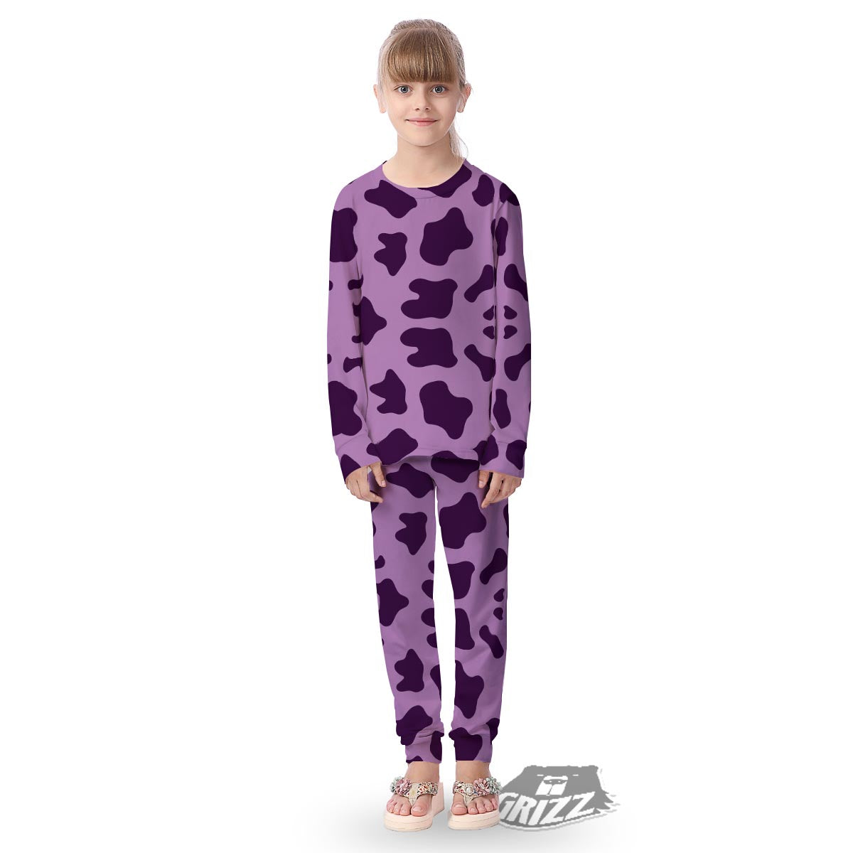 Cow Purple Print Pattern Kid's Pajamas-grizzshop