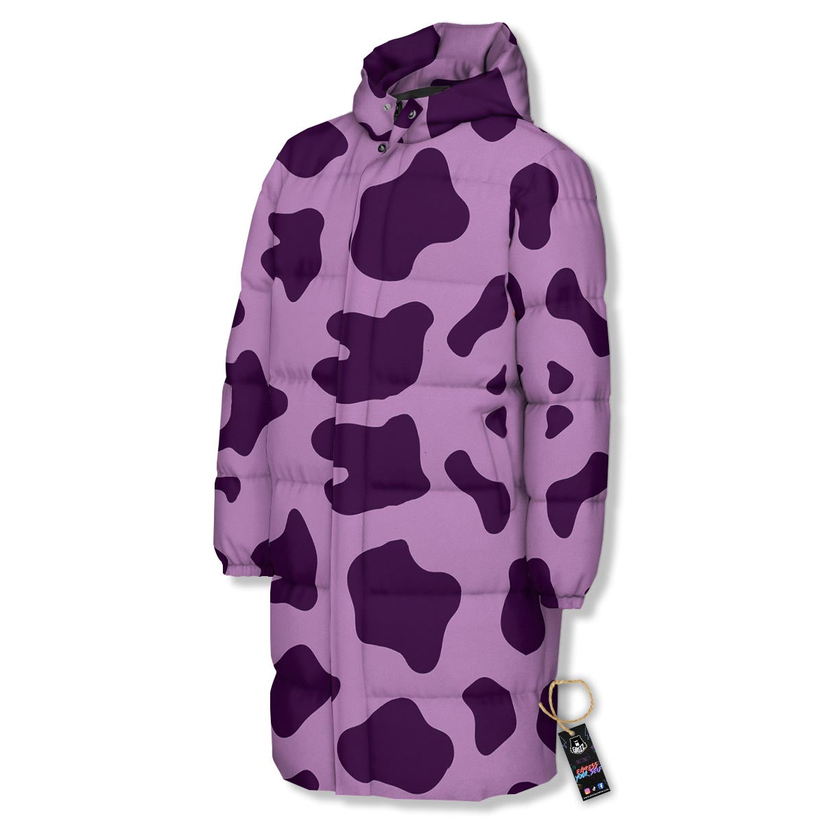 Cow Purple Print Pattern Long Down Jacket-grizzshop