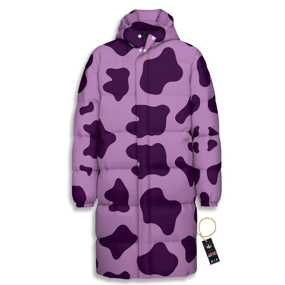 Cow Purple Print Pattern Long Down Jacket-grizzshop