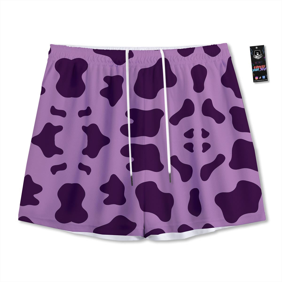 Cow Purple Print Pattern Mesh Shorts