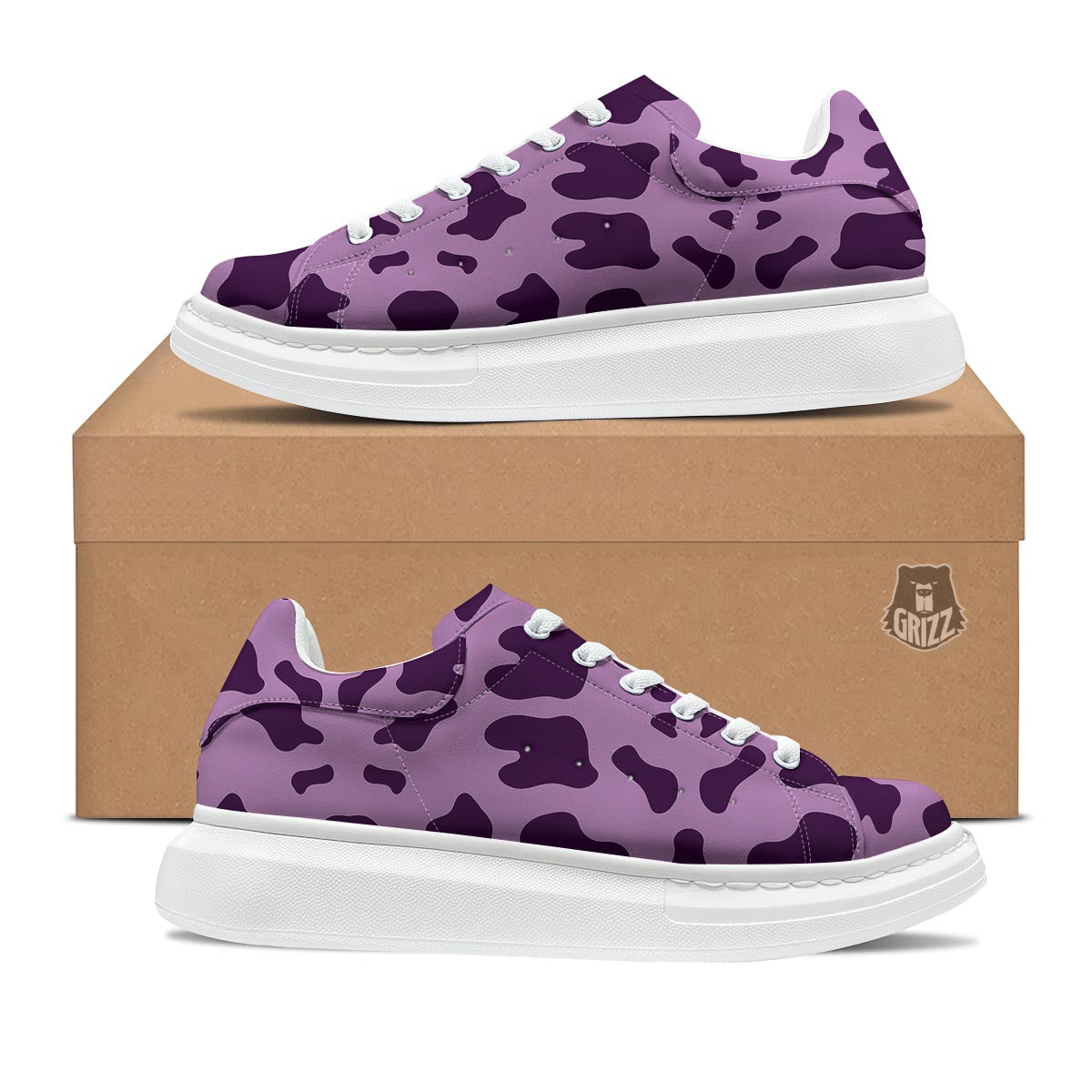 Cow Purple Print Pattern Platform Shoes-grizzshop