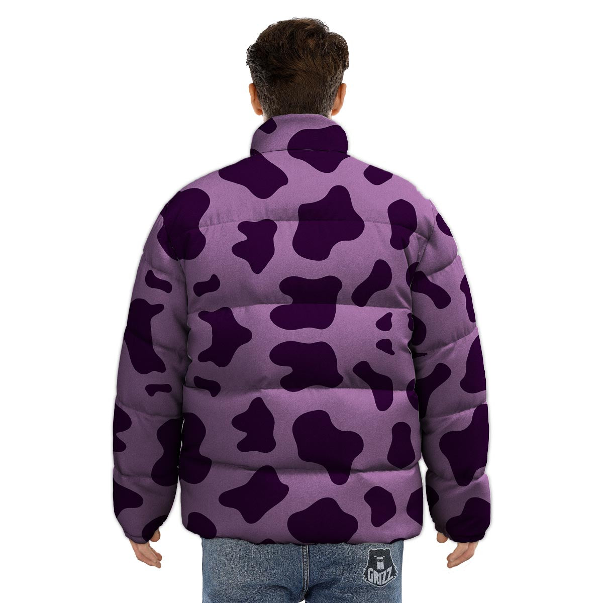 Cow Purple Print Pattern Puffer Jacket-grizzshop
