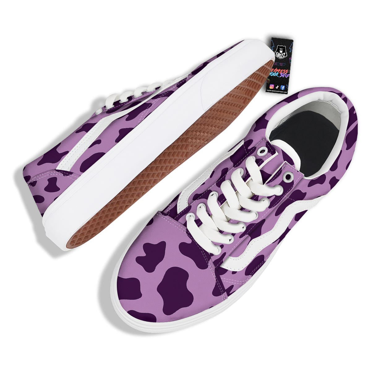 Cow Purple Print Pattern Skate Shoes-grizzshop