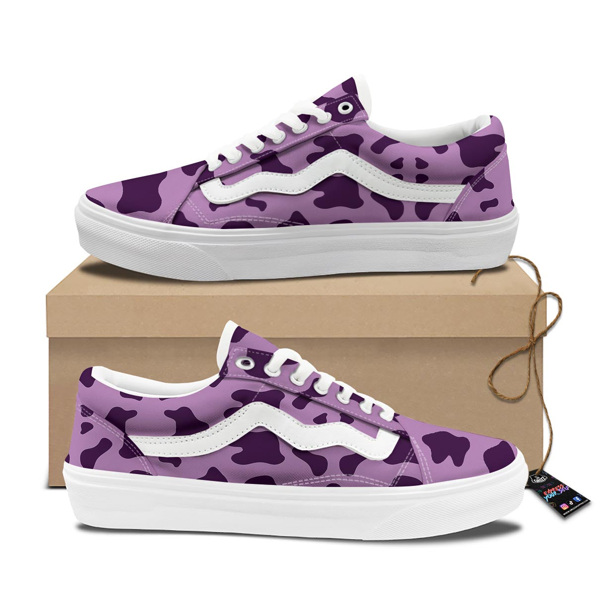 Cow Purple Print Pattern Skate Shoes-grizzshop