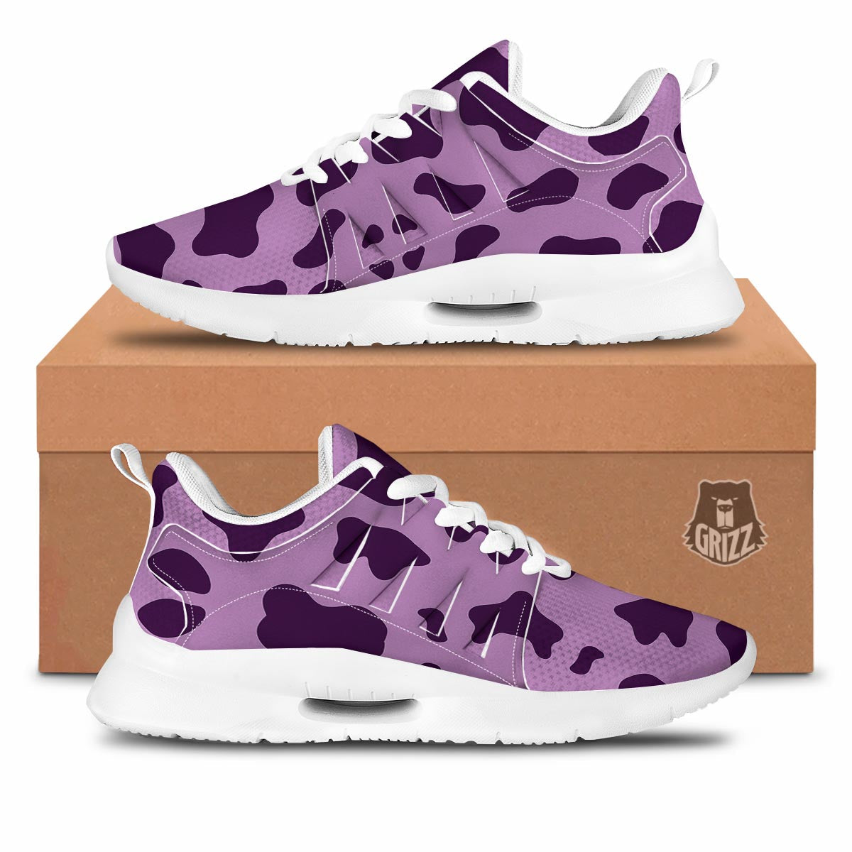 Cow Purple Print Pattern Tennis Shoes-grizzshop