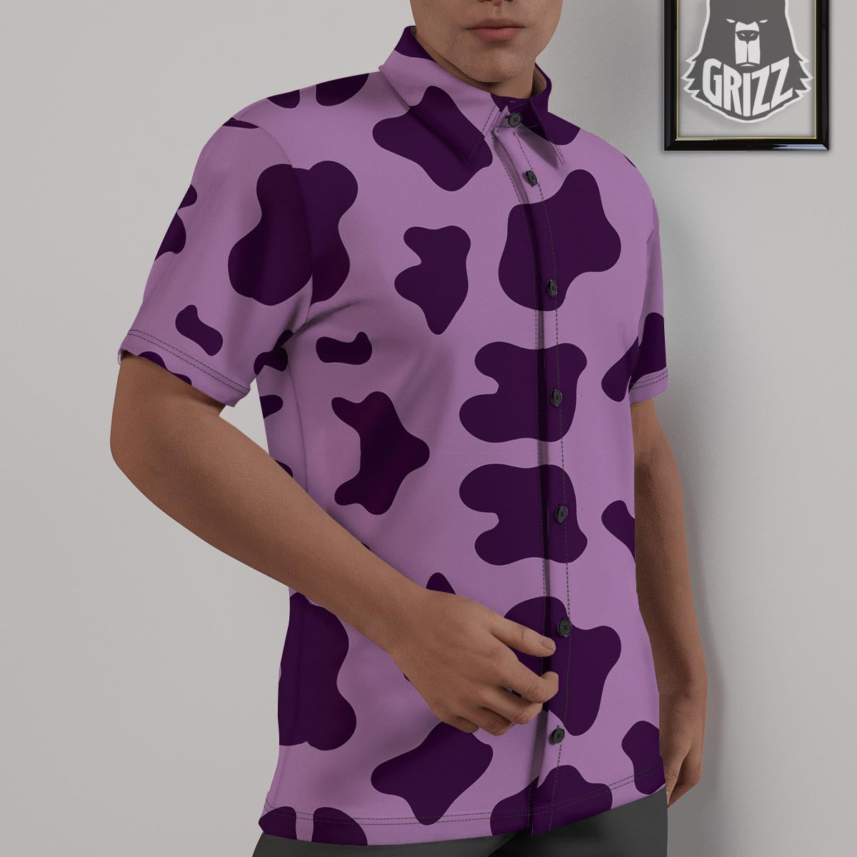 Cow Purple Print Pattern Untucked Shirts-grizzshop