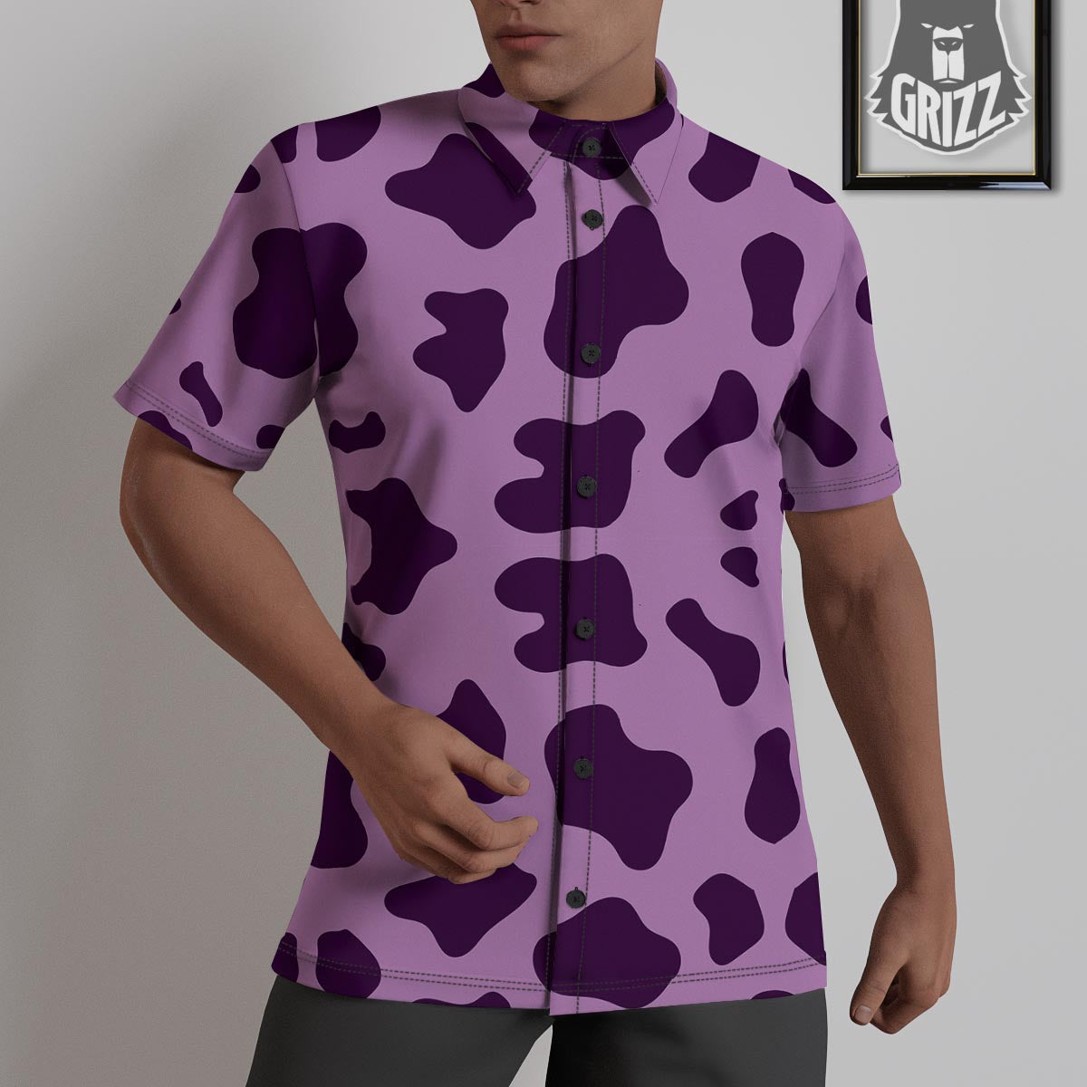 Cow Purple Print Pattern Untucked Shirts-grizzshop