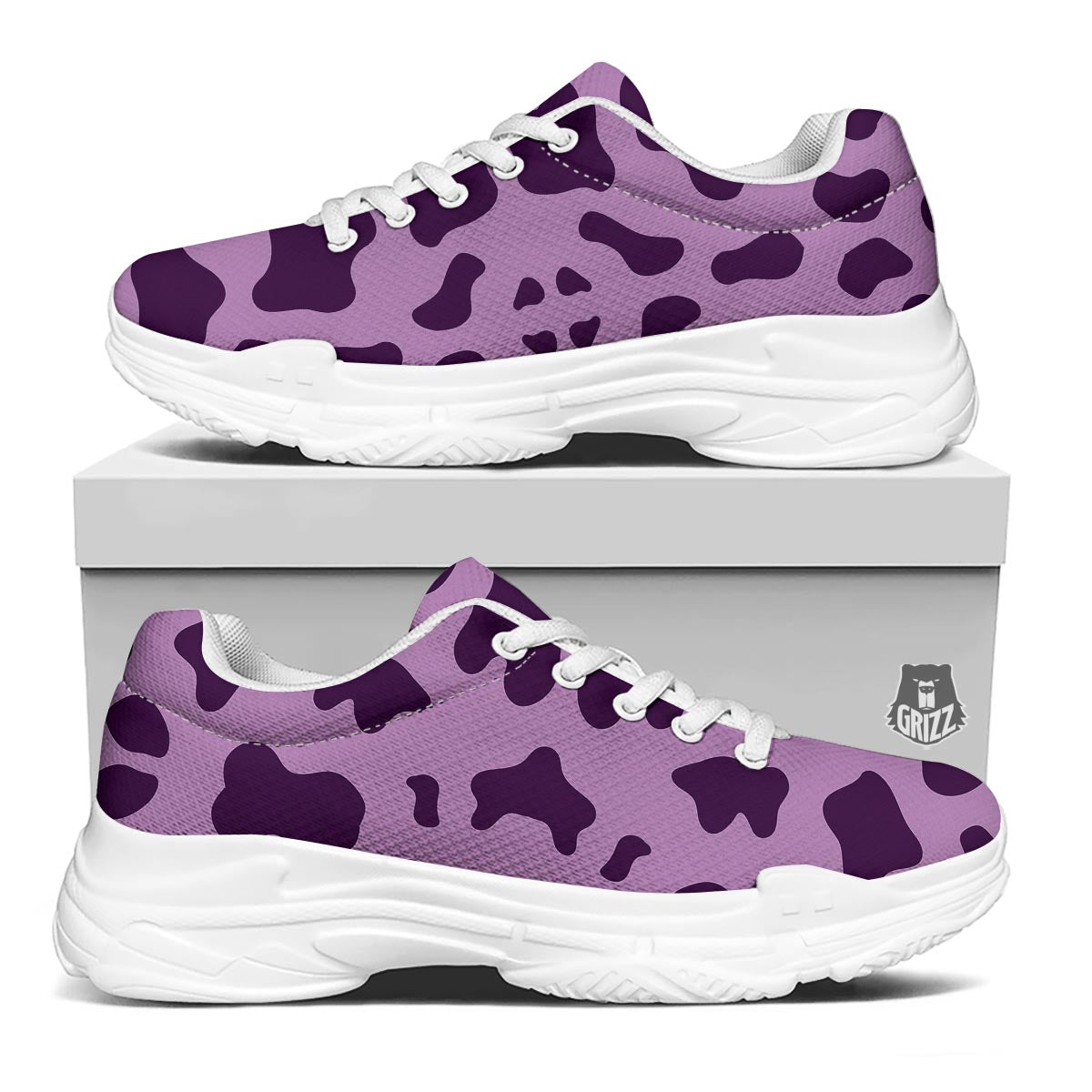 Cow Purple Print Pattern White Chunky Shoes-grizzshop