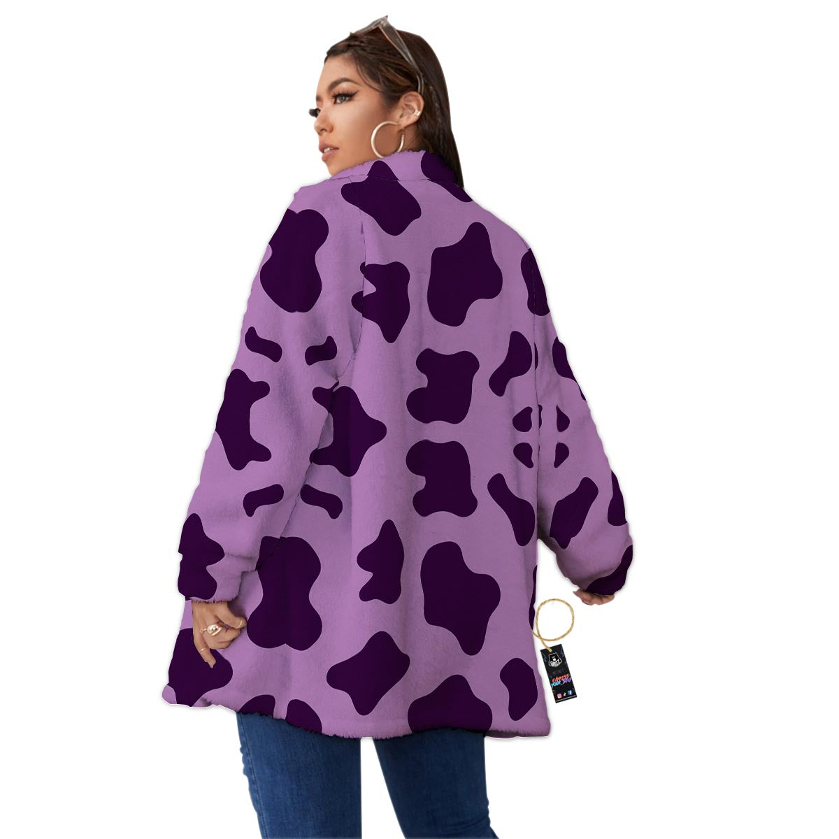 Cow Purple Print Pattern Women's Sherpa Jacket-grizzshop