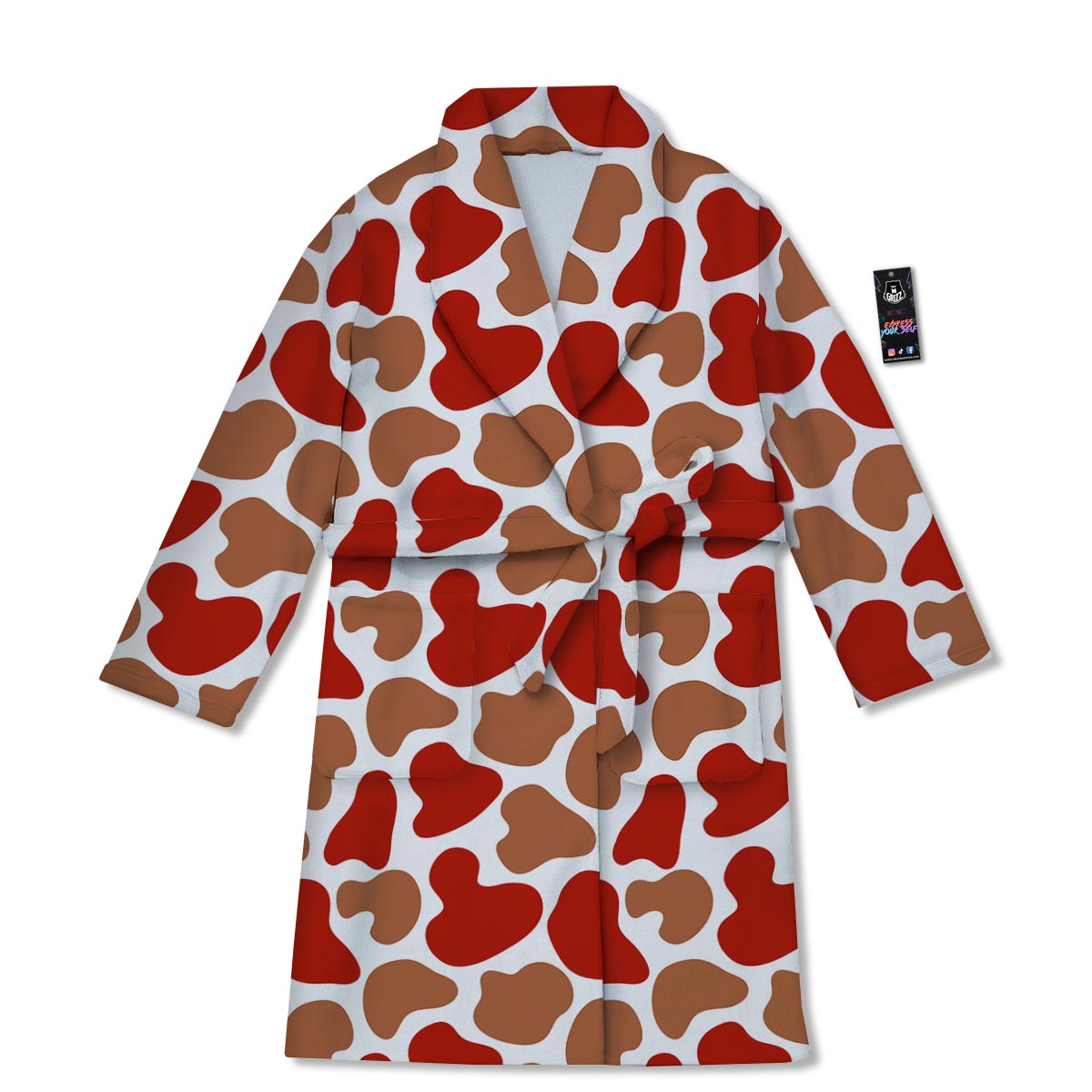 Cow Red Brown Print Pattern Bathrobe-grizzshop